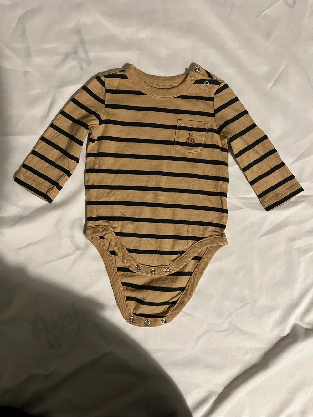 Set of Three Baby Gap Long Sleeve One-Piece Bodysuits Black, Gray, Tan Stripe